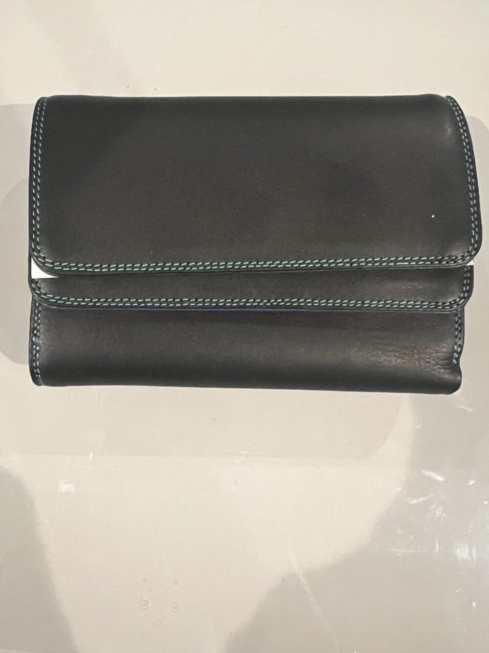 Mywalit NWT Large Snap Wallet Black Pace Rainbow Multicolor Italian Leather - Picture 3 of 6